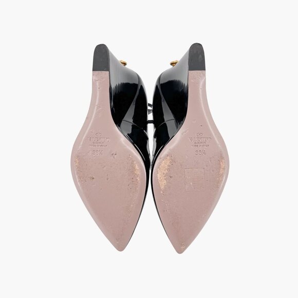 Valentino Garavani Ringstud Wedge Pumps Size 38.5 US 8.5 Pointed Black Patent - Picture 12 of 15